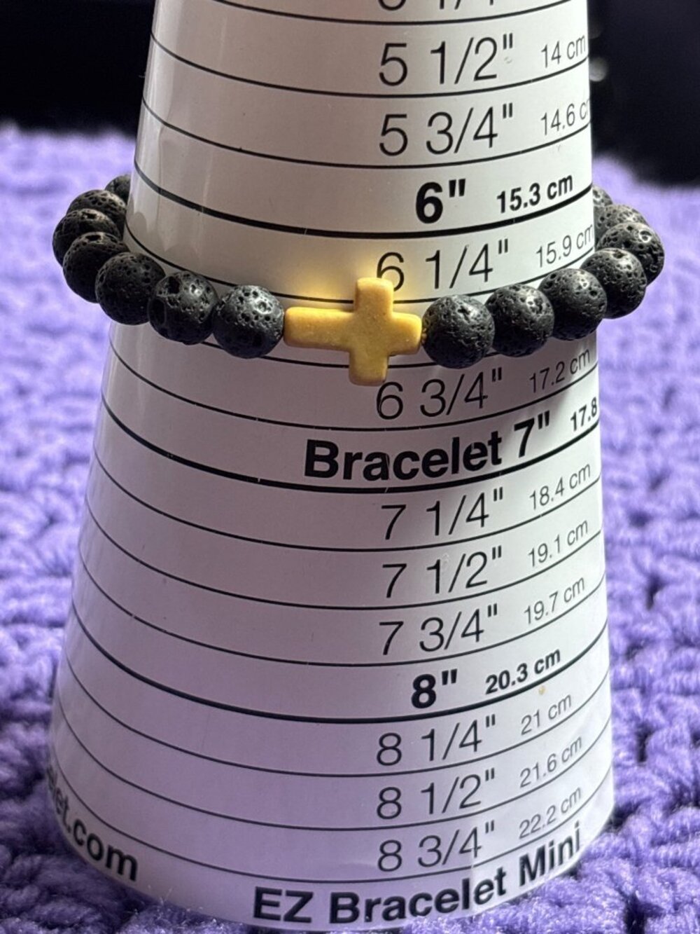 Lava Beaded Stretchy Bracelet Stone Cross 6.5 inches Unstretched